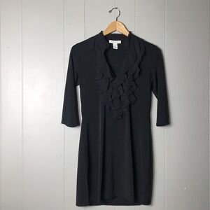 WHITE HOUSE BLACK MARKET BLACK V RUFFLE NECK COCKTAIL DRESS WOMENS SIZE XS
